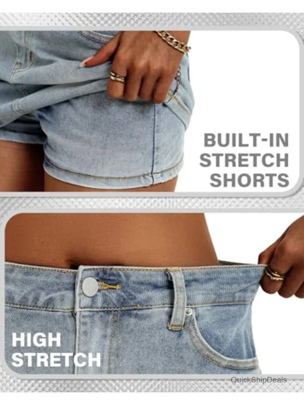 Low Rise Denim Mini Skirt with Built-in Shorts Stretchy Cotton Blend Bodycon